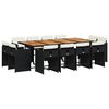 vidaXL Set da Pranzo da Giardino 13pz con Cuscini Nero in Polyrattan