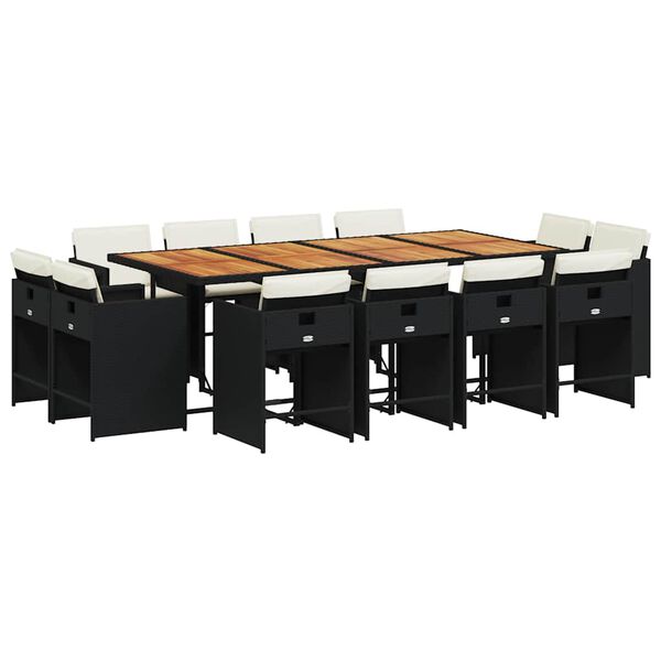 vidaXL Set da Pranzo da Giardino 13pz con Cuscini Nero in Polyrattan