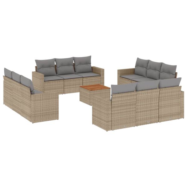 vidaXL Set Divano da Giardino 13 pz con Cuscini Beige in Polyrattan