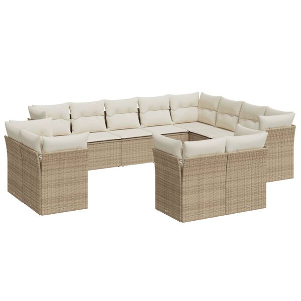 vidaXL Set Divani da Giardino 12 pz con Cuscini Beige in Polyrattan
