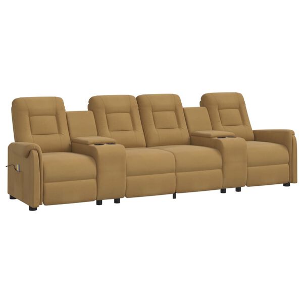 vidaXL Divano Massaggio Reclinabile 4 Posti con Portabicchieri Tortora