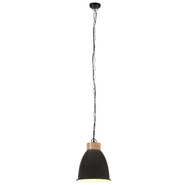vidaXL Lampada Soffitto Industriale Nera Ferro Legno Massello 23cm E27