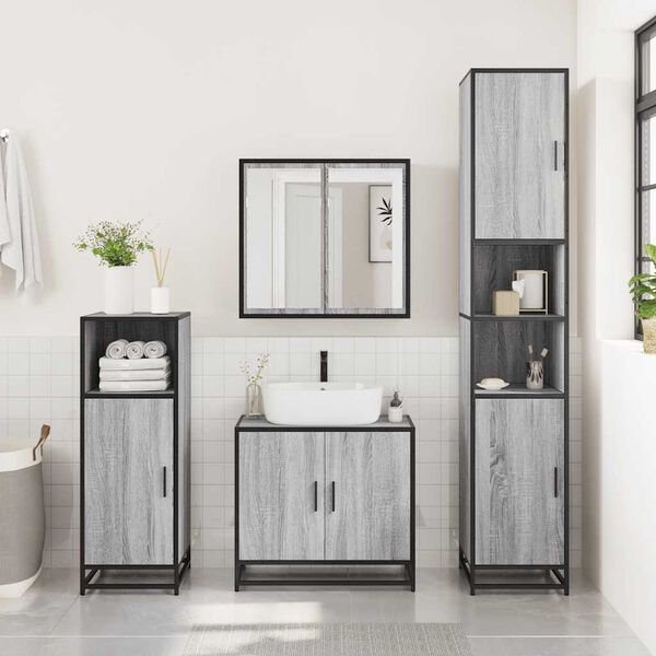 vidaXL Set Mobili da Bagno 3 pz Grigio Sonoma in Legno Multistrato