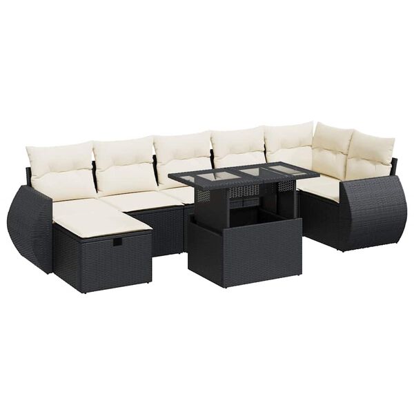 vidaXL Set Divani da Giardino con Cuscini 8 pz Nero in Polyrattan