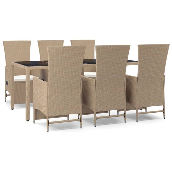 vidaXL Set da Pranzo da Giardino 7 pz con Cuscini Beige in Polyrattan