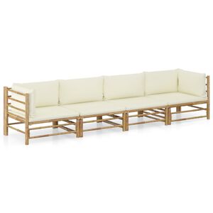 vidaXL Set Divani da Giardino 4 pz con Cuscini Bianco Crema in Bamb&ugrave;