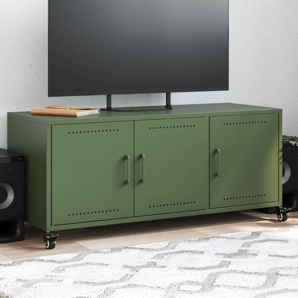 vidaXL Mobile TV Verde Oliva 100,5x39x43,5cm Acciaio Laminato a Freddo