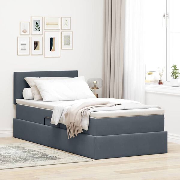 vidaXL Letto con contenitore e LED Grigio scuro 90 x 190 cm Velluto