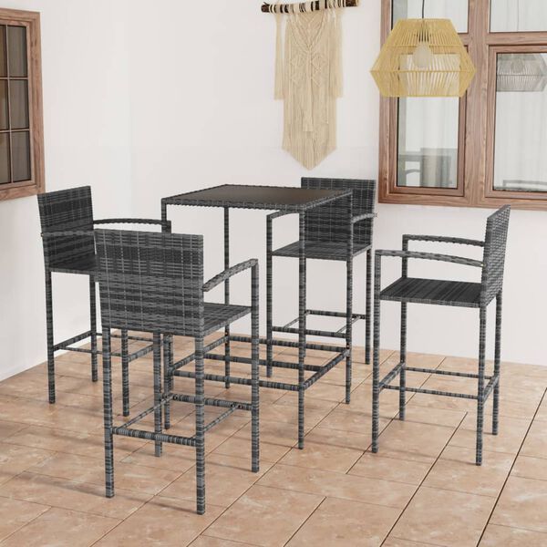 vidaXL Set Bar da Giardino 5 pz in Polyrattan Grigio