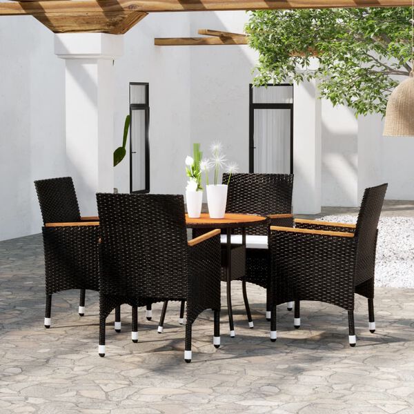 vidaXL Set Bistrot da Giardino 5 pz Polyrattan e Legno Massello Nero