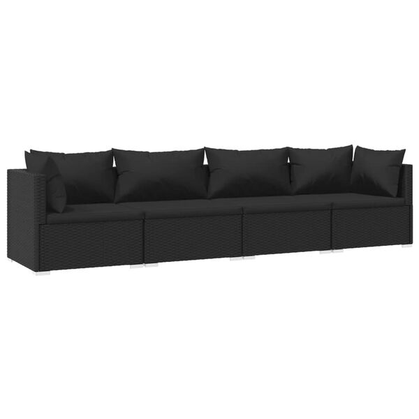 vidaXL Set Divani da Giardino 4 pz con Cuscini in Polyrattan Nero