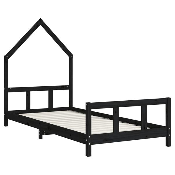 vidaXL Giroletto per Bambini Nero 90x200 cm in Legno Massello di Pino