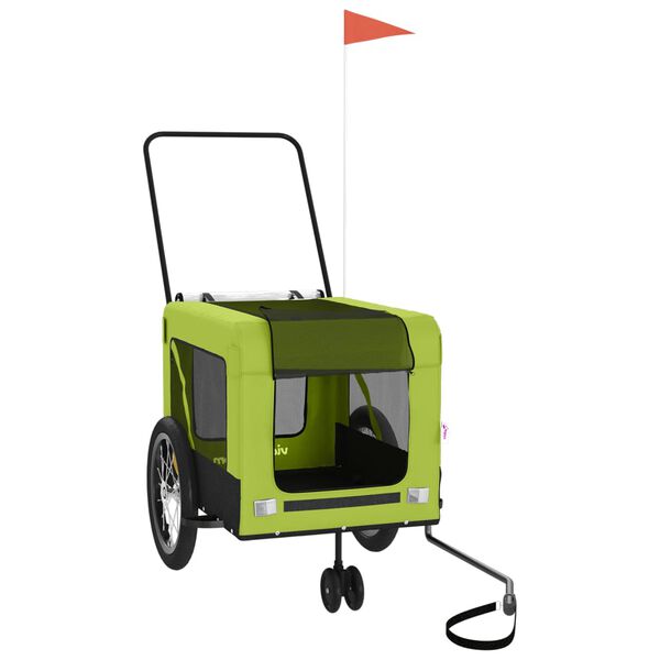 vidaXL Rimorchio da Bici per Animali Verde e Nero Oxford e Ferro