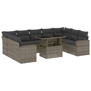 vidaXL Set Divano da Giardino 10 pz con Cuscini Grigio in Polyrattan