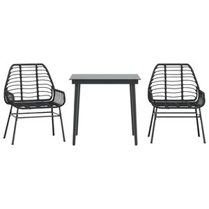 vidaXL Set Mobili da Pranzo per Giardino 3 pz Nero Polyrattan Vetro