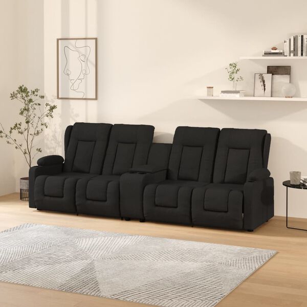 vidaXL Divano Massaggio Reclinabile a 4 Posti con Portabicchieri Nero