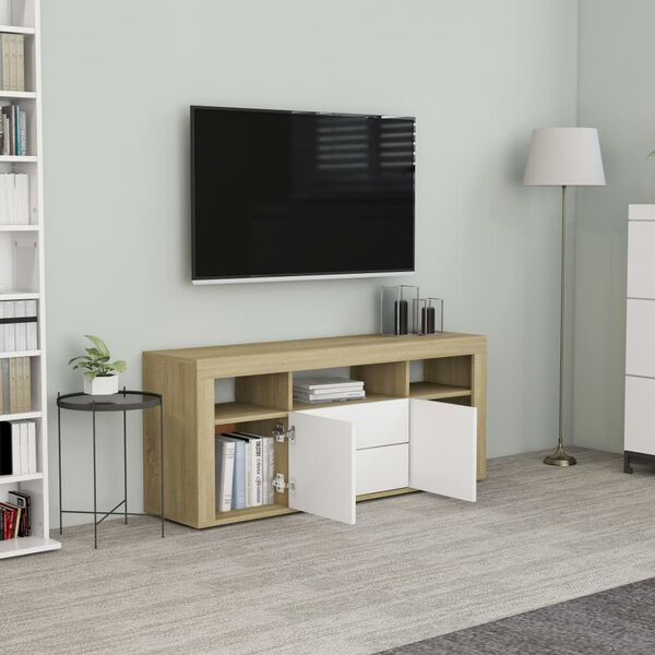 vidaXL Mobile TV Bianco e Rovere Sonoma 120x30x50 cm Legno Multistrato