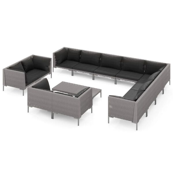 vidaXL Set Divani da Giardino 13 pz Cuscini in Polyrattan Grigio Scuro