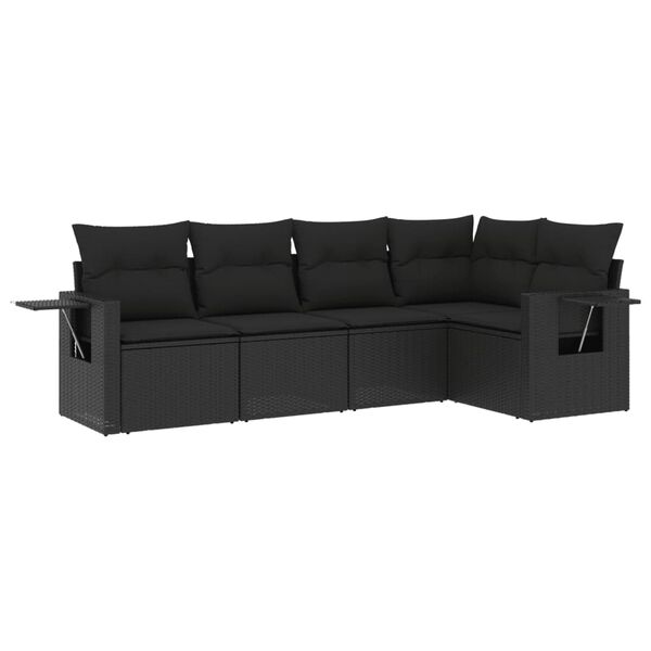 vidaXL Set Divani da Giardino 5 pz con Cuscini in Polyrattan Nero