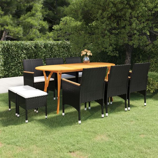 vidaXL Set Mobili da Pranzo per Giardino 9 pz Nero
