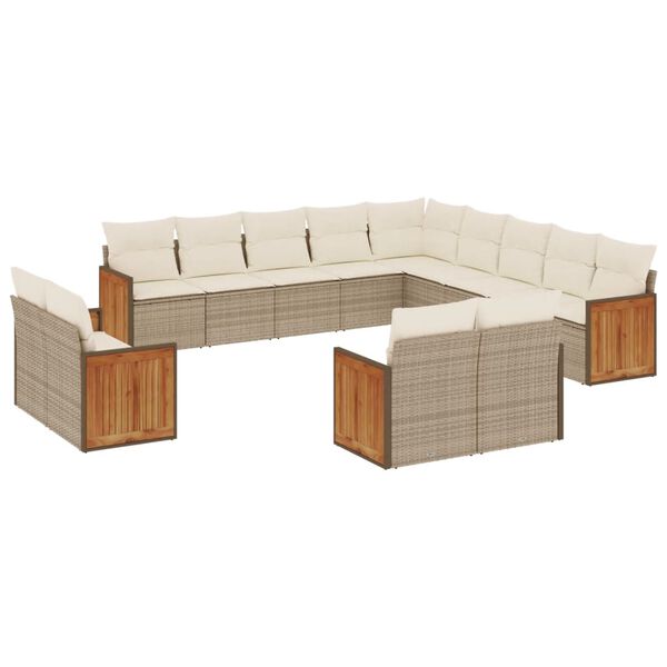 vidaXL Set Divano da Giardino 13 pz con Cuscini Beige in Polyrattan