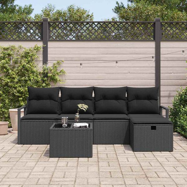 vidaXL Set di divani con cuscino 6 pcs Nero polyrattan