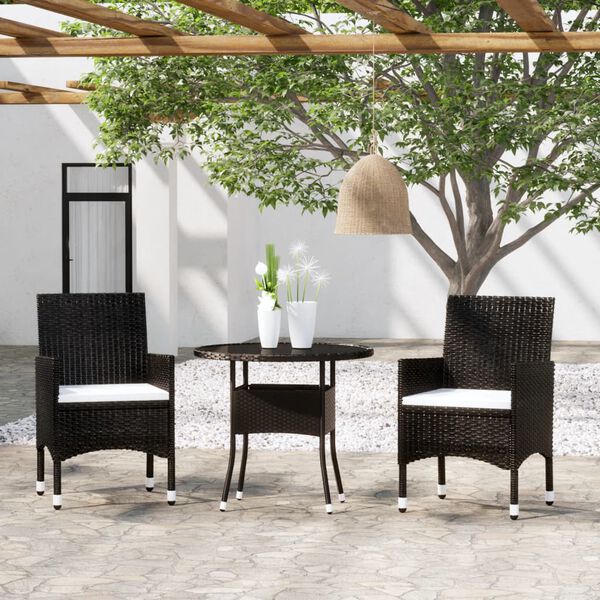 vidaXL Set da Pranzo per Giardino 3 pz in Polyrattan Nero