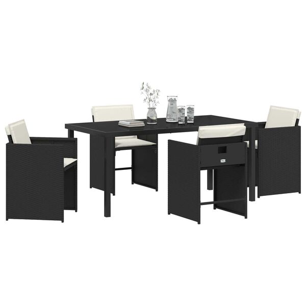 vidaXL Set da Pranzo per Giardino con cuscino 5 pcs Nero polyrattan