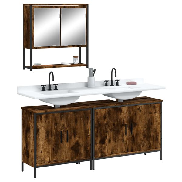 vidaXL Set Mobili da Bagno 3 pz Rovere Fumo in Legno Multistrato