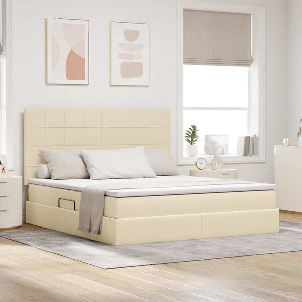 vidaXL Letto con contenitore e materasso Crema 160 x 200 cm Poliestere