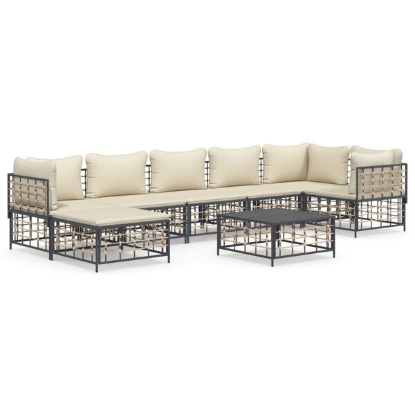 vidaXL Set Divani da Giardino 8 pz con Cuscini Antracite in Polyrattan