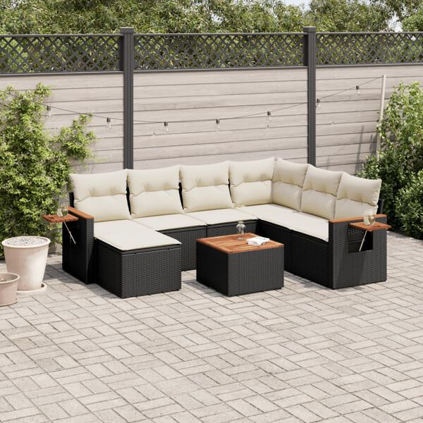 vidaXL Set Divani da Giardino con Cuscini 8 pz Nero in Polyrattan