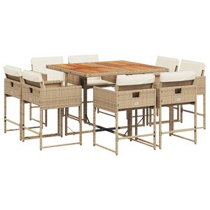 vidaXL Set da Pranzo da Giardino 9 pz con Cuscini Beige in Polyrattan