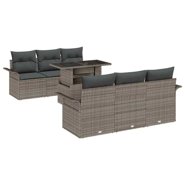 vidaXL Set Divano da Giardino con cuscino 7 pcs Grigio polyrattan