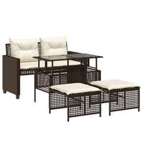 vidaXL Set Divano da Giardino 4 pz Cuscini Marrone Polyrattan e Vetro