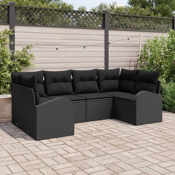vidaXL Set Divano da Giardino 6 pcs Nero Rattan in Polipropilene