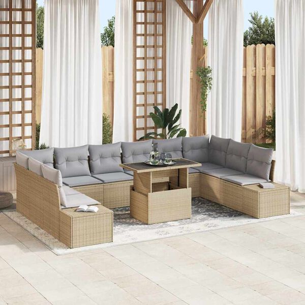 vidaXL Set Divano da Giardino 11 pcs Beige Poly Rattan