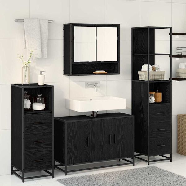 vidaXL Set di mobili per il bagno 4 pcs Rovere Nero Legno multistrato