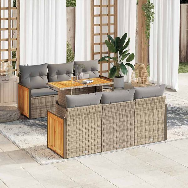 vidaXL Set Divani da Giardino 7 pz con Cuscini Beige Polyrattan Acacia