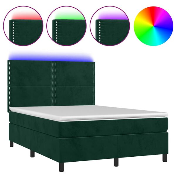 vidaXL Letto a Molle con Materasso e LED Verde Scuro 140x200cm Velluto