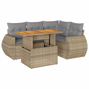 vidaXL Set Divano da Giardino 5 pz con Cuscini Beige in Polyrattan