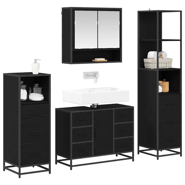 vidaXL Set di mobili per il bagno 4 pcs Rovere nero Legno multistrato