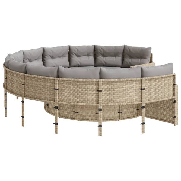 vidaXL Divano da Giardino con Cuscini Circolare Beige in Polyrattan