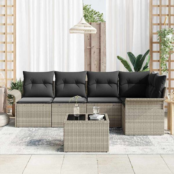 vidaXL Set Divano da Giardino con cuscino 6 pcs Grigio polyrattan