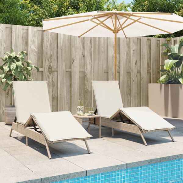 vidaXL Lettini Prendisole 2 pz con Tavolino Beige in Polyrattan