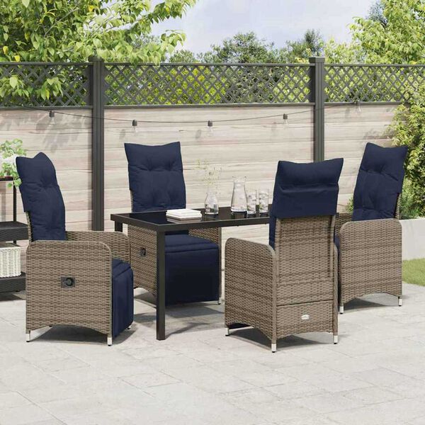 vidaXL Set di tavolo e sedie con cuscino 5 pcs Grigio Rattan in PE
