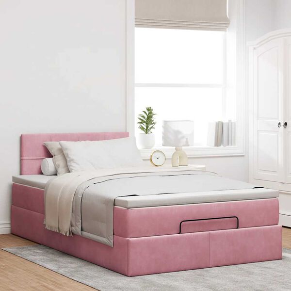 vidaXL Pouf Letto con Materasso e LED Rosa 120x190cm in Velluto