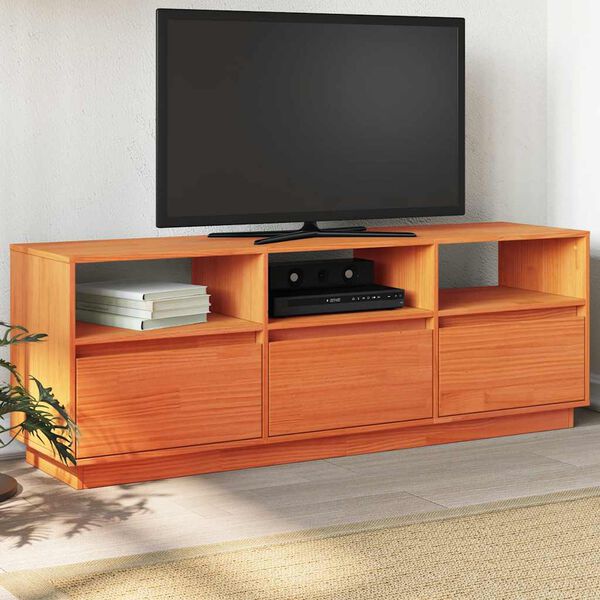 vidaXL Mobile TV Marrone Cera 140x37x50 cm Legno Massello di Pino
