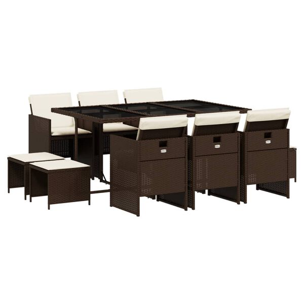vidaXL Set da Pranzo da Giardino 11 pz con Cuscini Polyrattan Marrone