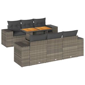 vidaXL Set Divani da Giardino 7 pz con Cuscini Grigio in Polyrattan